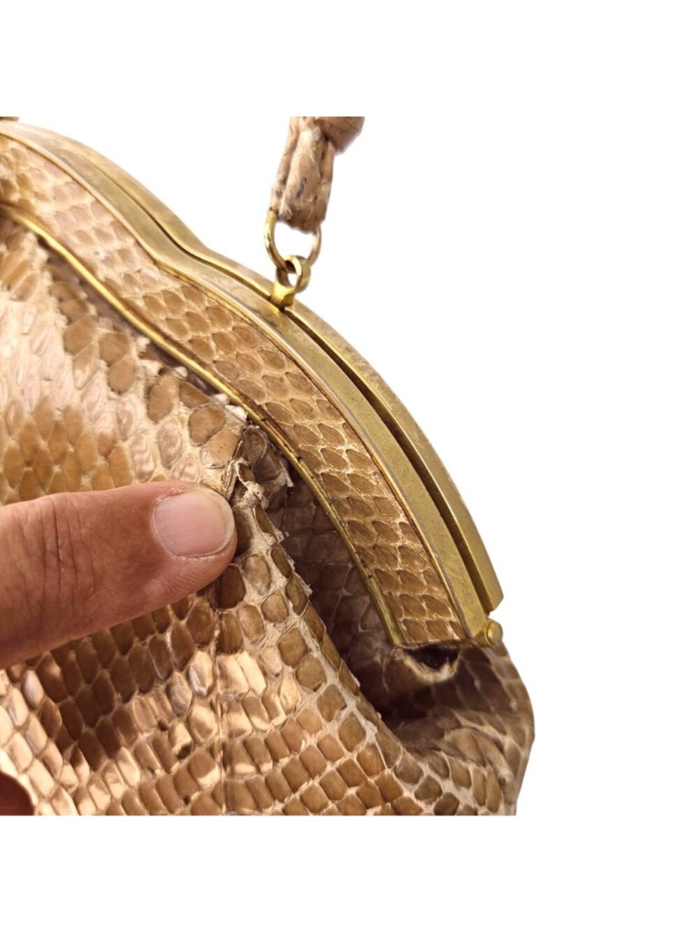 Vintage 1970s Susan Gail Snakeskin Handbag Purse Crossbody Tan - Picture 7 of 14